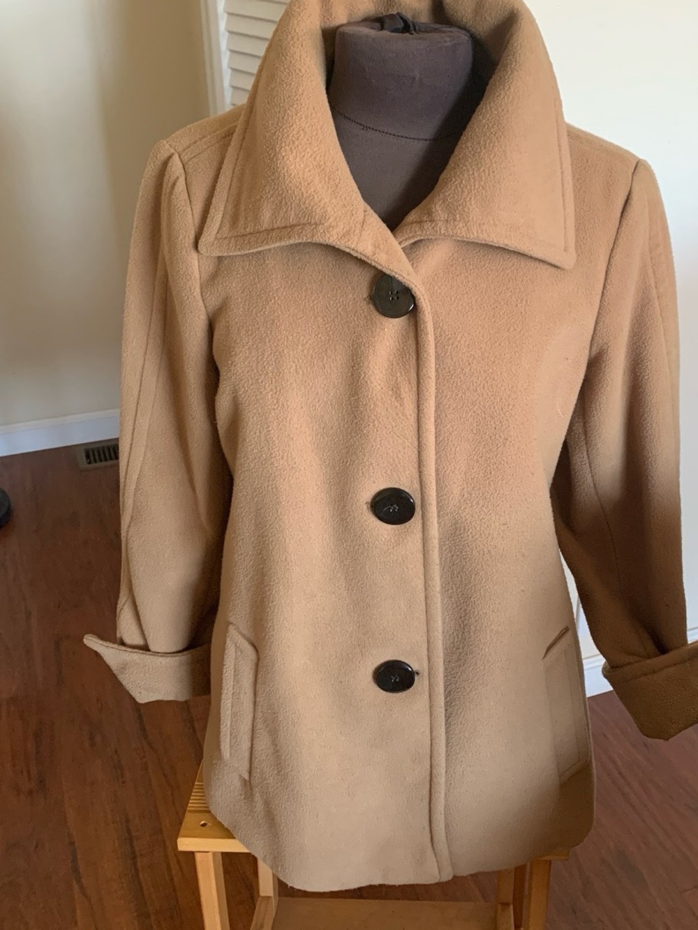 JM Collection Camel Pea Coat with Notch Collar